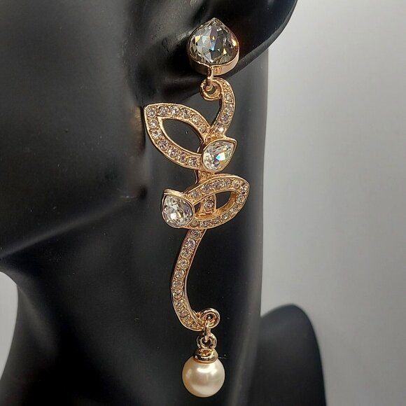 MMCrystals Jewelry - Gorgeous Swarovski Crystal Pearl Dangle Earrings 3.5" Drop New in Box Stunning